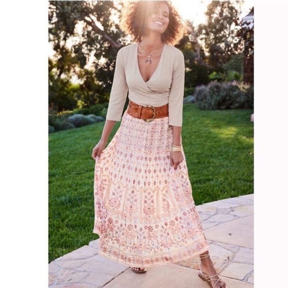 NWT Soft Surroundings Pink Boho Embroidered Maxi Skirt S Modest Event Hippy